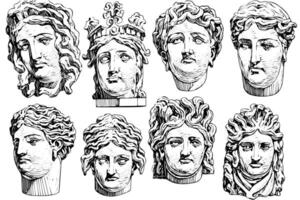 årgång mytologisk tatuering graverat porträtt av en grekisk gudinna staty ansikte. vektor