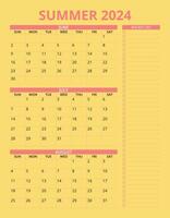 Sommer- 2024 Kalender mit lange Design vektor
