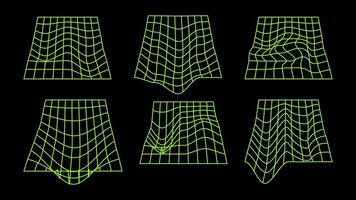 3d Drahtmodell Modelle von Objekte Netzwerk Linie. geometrisch Formen Atmosphäre Zukunft. retro futuristisch Design zum technologisch oder wissenschaftlich Element. schwarz Hintergrund. Illustration. vektor