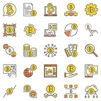 bitcoin färgad ikoner uppsättning. decentraliserad kryptovaluta och blockchain begrepp tecken vektor