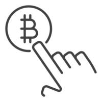 hand tappning på bitcoin tecken blockchain teknologi linjär ikon eller symbol vektor
