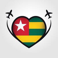 Togo resa hjärta flagga med flygplan ikoner vektor