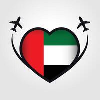 vereinigt arabisch Emirate Reise Herz Flagge mit Flugzeug Symbole vektor