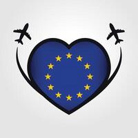 europeisk resa hjärta flagga med flygplan ikoner vektor