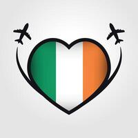 irland resa hjärta flagga med flygplan ikoner vektor