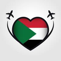 sudan resa hjärta flagga med flygplan ikoner vektor