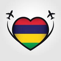Mauritius Reise Herz Flagge mit Flugzeug Symbole vektor