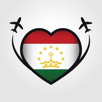 Tadschikistan Reise Herz Flagge mit Flugzeug Symbole vektor