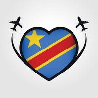 demokratisk republik av de kongo resa hjärta flagga med flygplan ikoner vektor