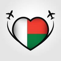Madagaskar Reise Herz Flagge mit Flugzeug Symbole vektor