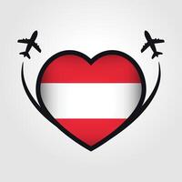 österrike resa hjärta flagga med flygplan ikoner vektor