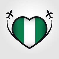 Nigeria Reise Herz Flagge mit Flugzeug Symbole vektor