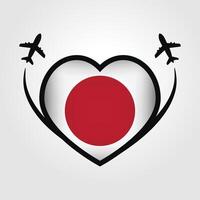 japan resa hjärta flagga med flygplan ikoner vektor