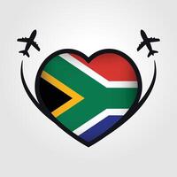 Süd Afrika Reise Herz Flagge mit Flugzeug Symbole vektor