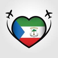 ekvatorial guinea resa hjärta flagga med flygplan ikoner vektor