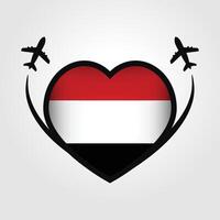 Jemen Reise Herz Flagge mit Flugzeug Symbole vektor