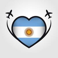 Argentinien Reise Herz Flagge mit Flugzeug Symbole vektor