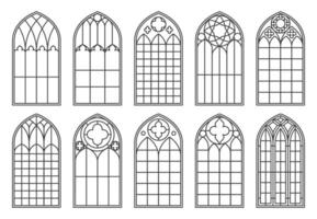 gotisch Kirche Glas Fenster und mittelalterlich Bögen vektor