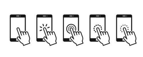 Hand-Touchscreen-Smartphone-Symbol. Klicken Sie auf das Smartphone. vektor