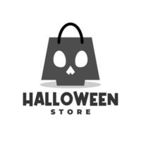 illustration av en skalle formning en handla väska. Skräck logotyp mall. logotyp mall för halloween. vektor