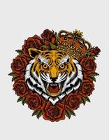 illustration vektor tiger kung med ros blomma