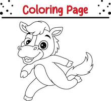 söt liten häst löpning färg bok sida för vuxna och barn vektor