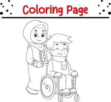 gammal man rullstol hans vuxen dotter färg bok sida för barn vektor