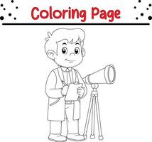jung Junge suchen durch Teleskop Färbung Buch Seite zum Kinder und Erwachsene vektor