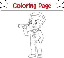 Matrose ist halten Fernglas Färbung Buch Seite zum Kinder und Erwachsene vektor