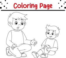 Vater beruhigend tröstlich seine wenig Weinen Junge Färbung Buch Seite zum Kinder und Erwachsene vektor