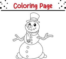 söt snögubbe bär hatt scarf färg bok sida för vuxna och barn vektor
