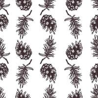 tall grenar och koner 2025. grafisk illustration, hand dragen med brun bläck, linje konst svartvit. sömlös mönster, enkel på de tema av skog, skörda, natur. vektor