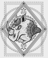 illustration vektor noshörning huvud med mandala zentangle stil