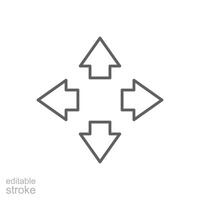 vier Pfeile Symbol. einfach Gliederung Stil. Pfeil, Richtung, Quadrat, Straße, Verkehr, Möglichkeit, Weg, Weg Konzept. dünn Linie Symbol. isoliert. editierbar Schlaganfall. vektor