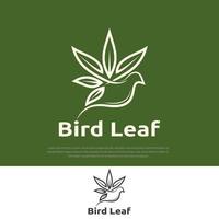 flygande fågel logotyp linje stil marijuana blad illustration, naturlig abstrakt etikett design mall design vektor