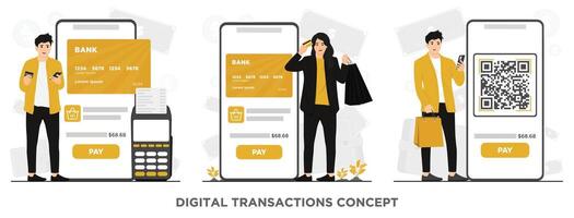 platt uppkopplad betalning qr koda skanna digital betalning begrepp illustration vektor