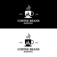 gemütlich Kaffee Geschäft Logo Design mit heiß köstlich geröstet Kaffee Bohnen und rauchig Aroma vektor