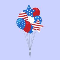 USA Luftballons Bündel isoliert. Illustration von dekorativ eben Elemente zum Unabhängigkeit Tag, Denkmal, Arbeit Tag und andere Feierlichkeiten. Luftballons im vereinigt Zustände Flagge Farben, Streifen, Sterne. vektor