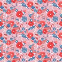 bunt Muster mit amerikanisch Flagge, Sterne, Streifen, Feuerwerk. nahtlos Design 4 .. von Juli. vektor