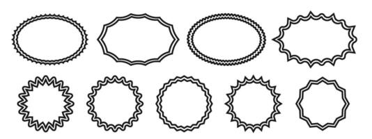 einstellen von Grafik runden und Oval Frames wellig Zickzack- geometrisch Formen doppelt Linie runden Aufkleber. Illustration zum Design vektor