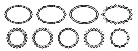 uppsättning av grafisk runda och oval ramar vågig sicksack- geometrisk former dubbel- linje runda klistermärke. illustration för design vektor