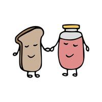 süß Freundschaft Clip Art mit Krug und Brot Toast. Hand gezeichnet Gekritzel Illustration Beste freunde vektor