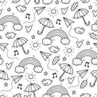 söt sömlös doodle mönster med moln, regnbåge vektor