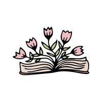 Gekritzel Element öffnen Magie Buch mit Blumen. Hand gezeichnet Illustration vektor