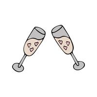 Paar Hand gezeichnet Brille von Champagner zum Neu Jahr, Weihnachten, oder Valentinstag Tag, Ehe Vorschlag vektor