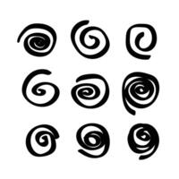 uppsättning av hand dragen spiral och virvel rörelse element svart på vit bakgrund vektor