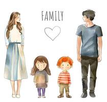 föräldrar och barn isolerat på vit. vattenfärg familj. illustration kvinna, man, två barn vektor