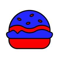 patriotisch Burger Symbol. Blau und rot Farben mit Sesam Samen. Symbol von amerikanisch Küche, Sommer- Grillen, und National Stolz. vektor