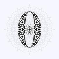 Nummer 0 mit Mandala. dekoratives Ornament im ethnisch-orientalischen Stil. Malbuchseite vektor