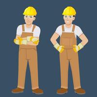 workman i overall och säkerhet redskap stående poser förtroende vektor